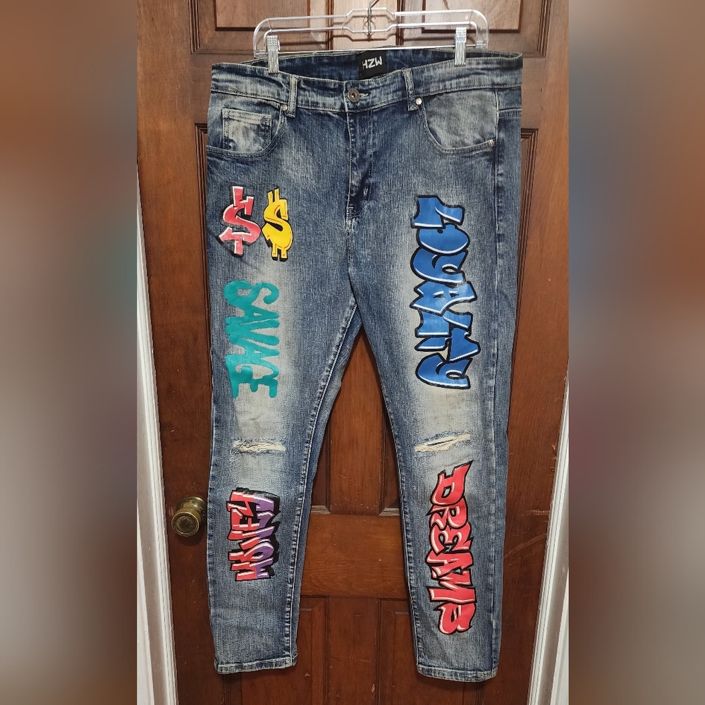 #3057 H2W Jeans Stylish Blue Graphic Women Jeans